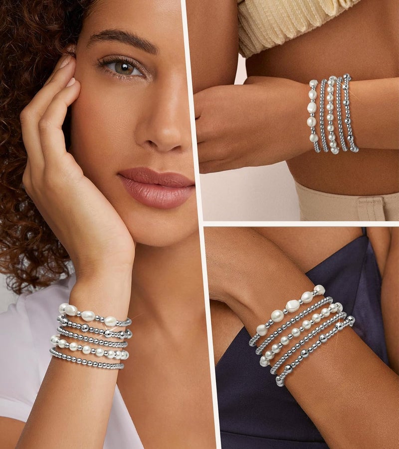 adoyi Gold Bracelets for Women Beaded Bracelet 14K Gold Plated Bracelet Stack Strand Stretch Bead Ball Bracelet Set Stackable Bracelet Adjustable Bracelet Set Jewelry for Gifts - Image 3